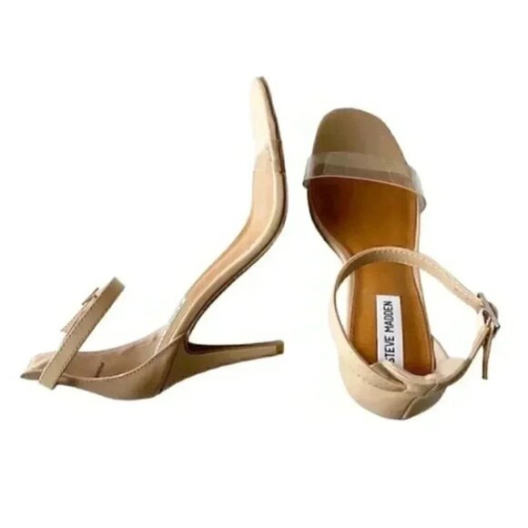 Steve Madden Nude Translucent Vinyl High Heel Ankle Strap Minimalist Sandals 9 - Picture 9 of 15